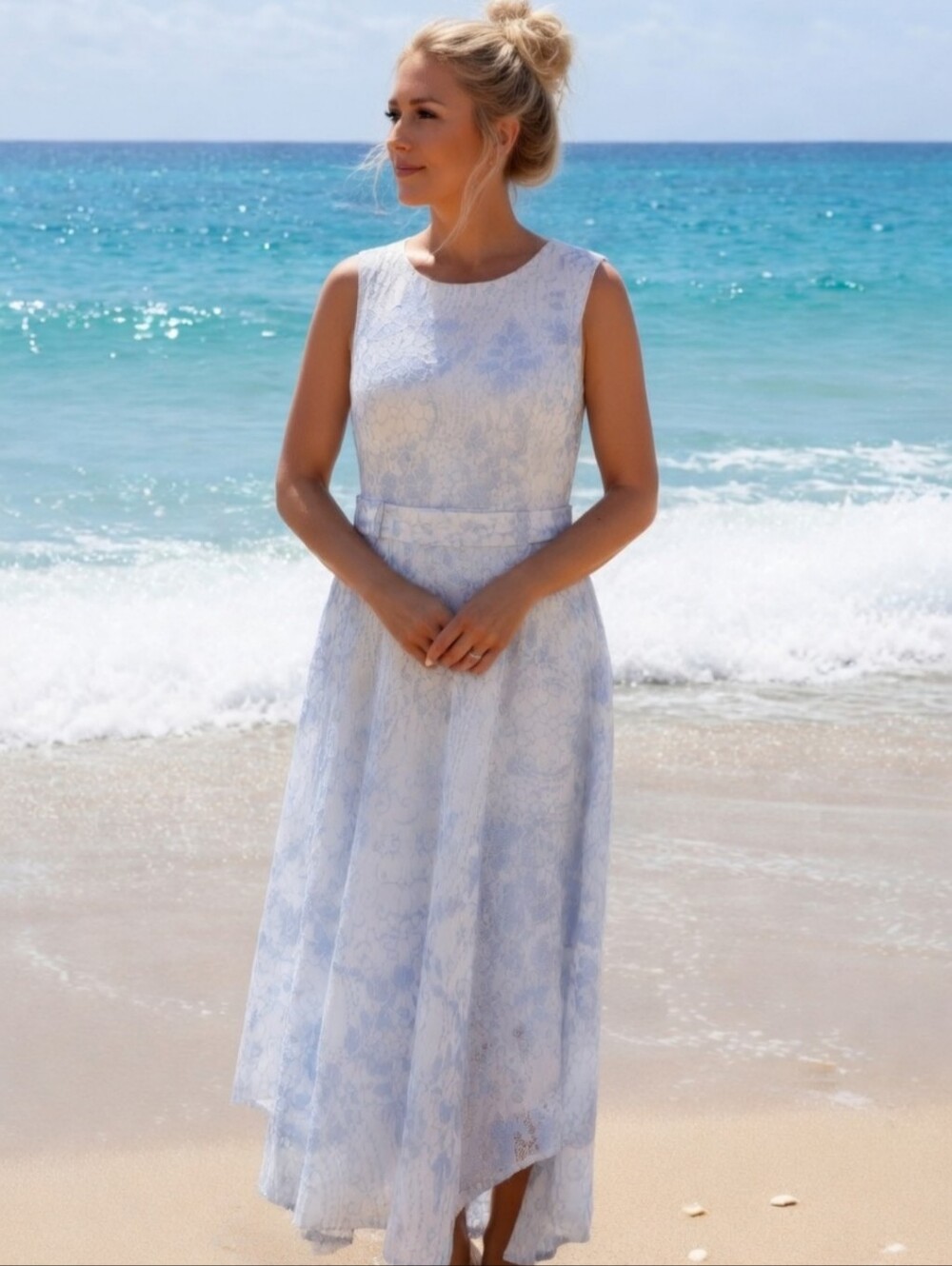 Calvin Klein Sky Blue Embroidered Dress